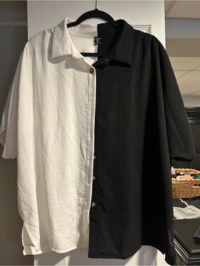 SHEIN Black & White Two-Tone Button-Down Shirt